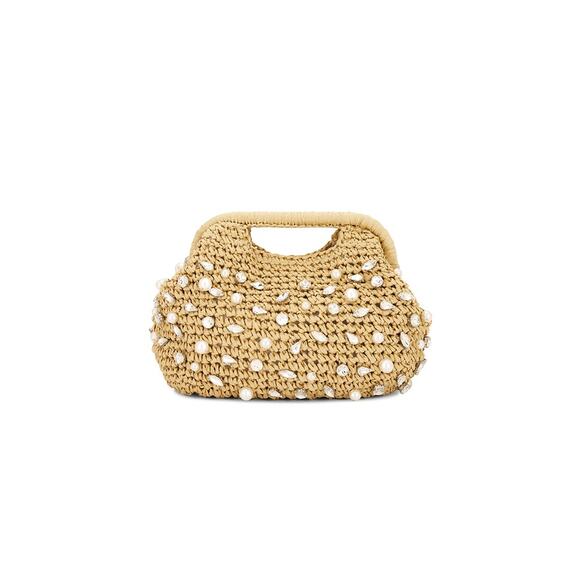 Btb Los Angeles 'Bardo' Beige Raffia Crystal Clutch - Picture 1 of 5
